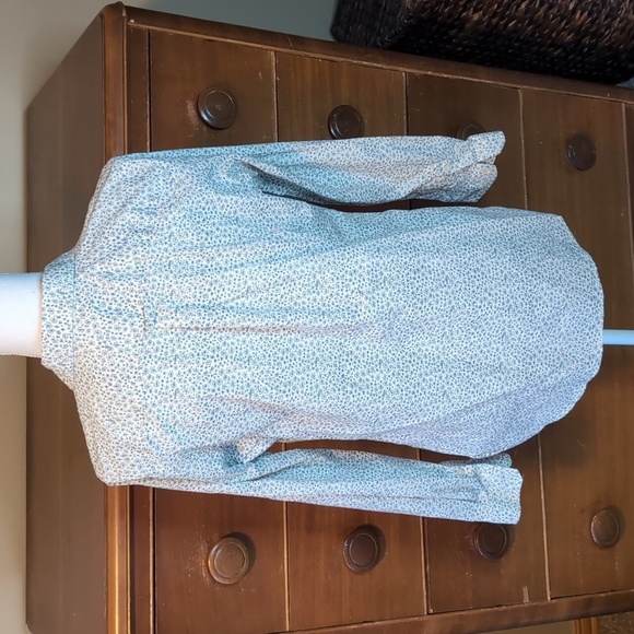 DULUTH TRADING CO Wms Medium White Navy Daisy Button Down Long Sleeve - Picture 10 of 13